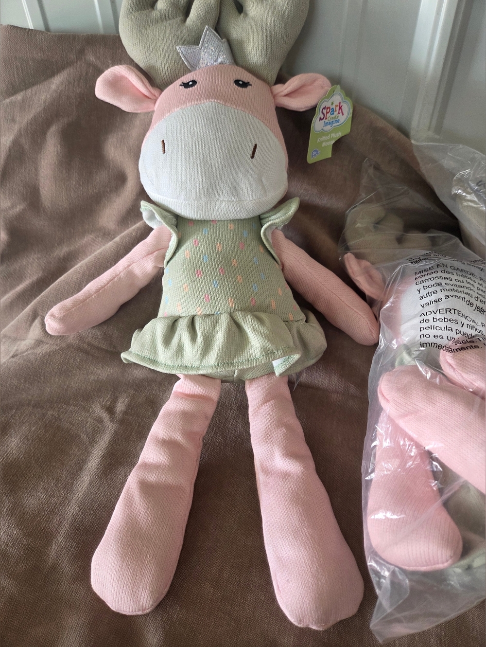 NEW Pink & Sage Plush Moose Doll for Kids
